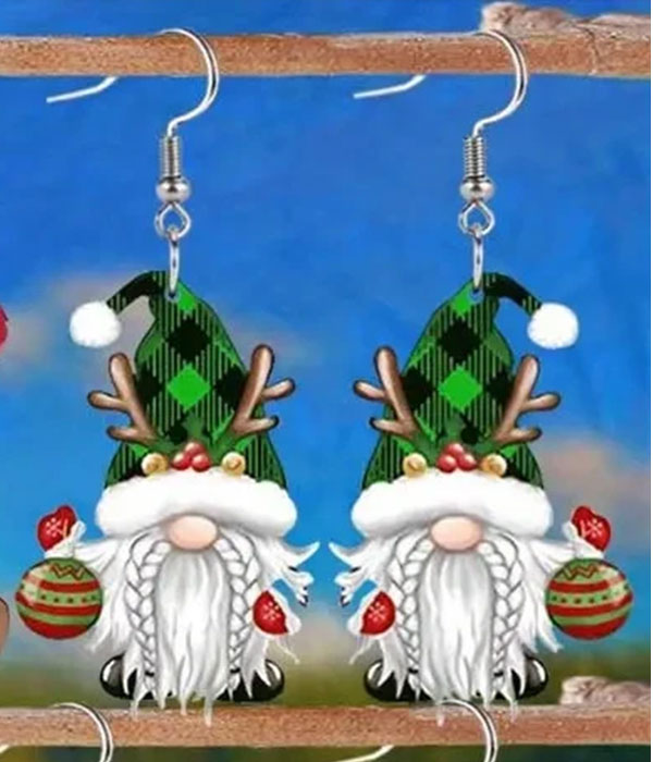 Christmas theme acrylic gnome earring