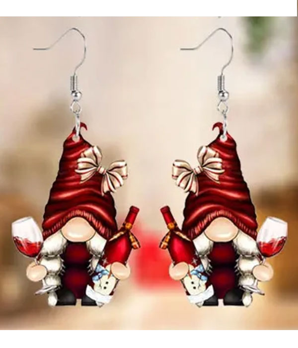 Christmas theme acrylic gnome earring - wine