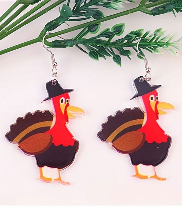 Thanksgiving theme wood earring - turkey