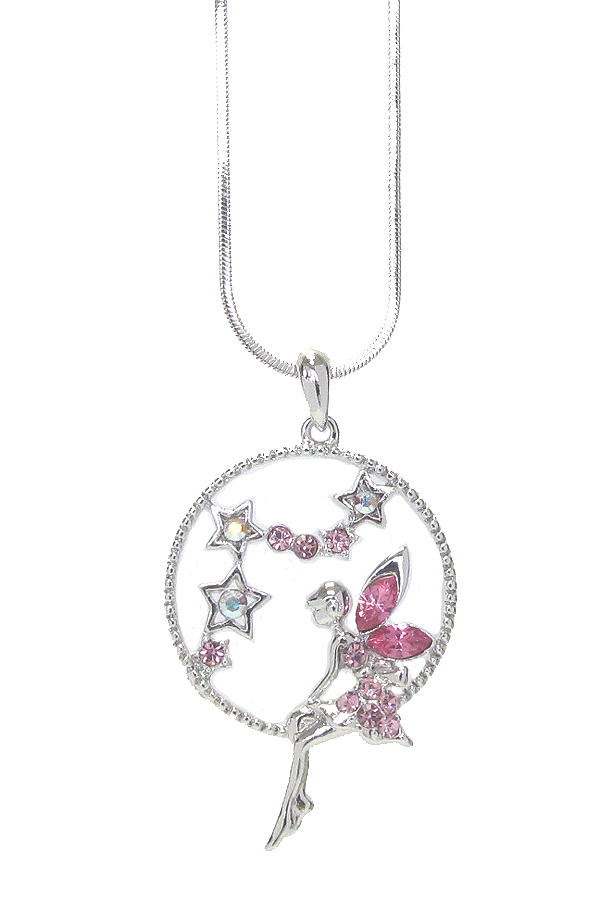 Made in korea whitegold plating crystal fairy pendant necklace