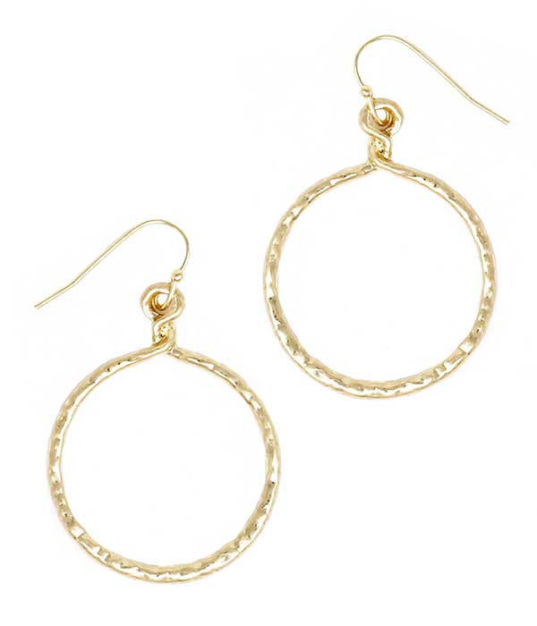 Textured metal hoop drop earring