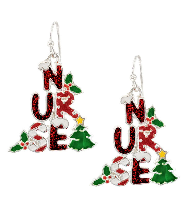 Christmas theme epoxy earring - nurse
