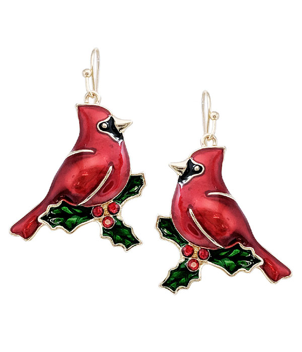 Christmas theme epoxy earring - cardinal bird