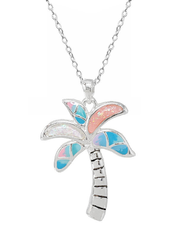Tropical theme epoxy necklace - palm tree