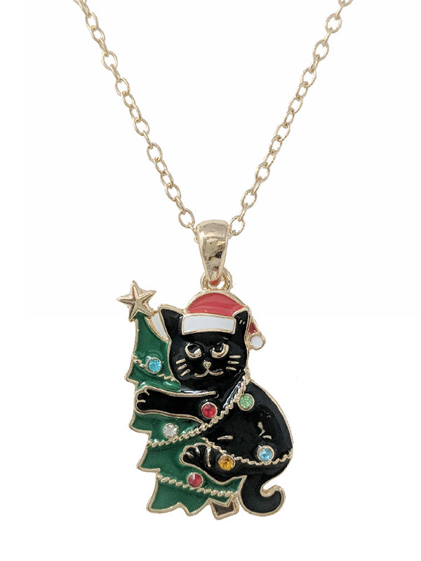 Christmas theme epoxy necklace - cat and tree