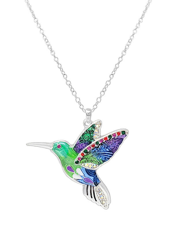 Tropical theme epoxy pendant necklace - humming bird