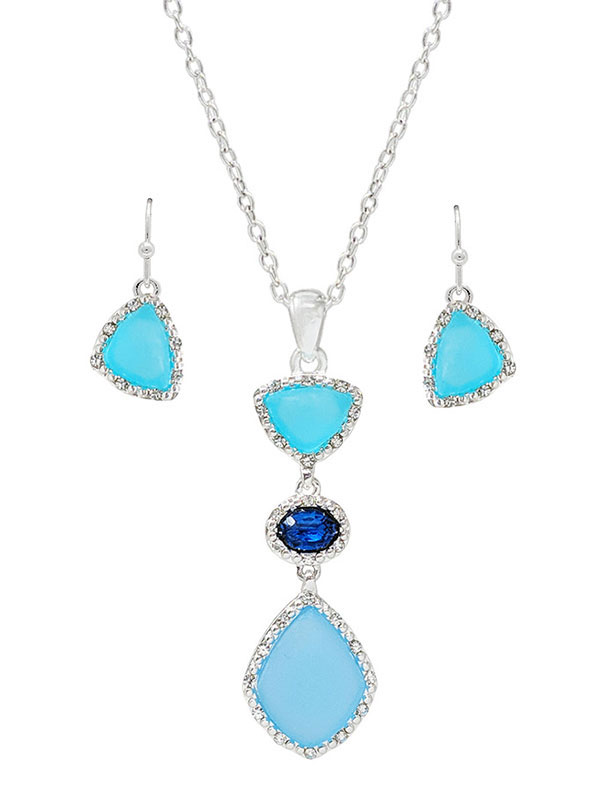 Seaglass link drop pendant necklace set