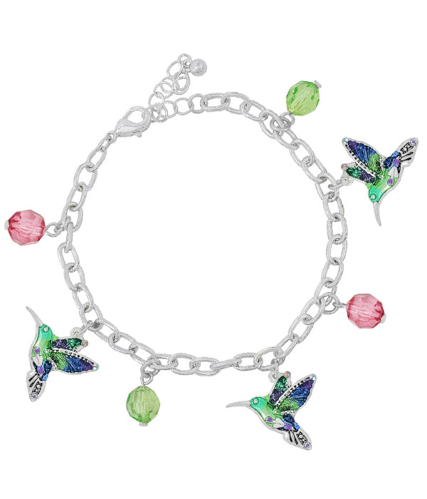 Tropical theme epoxy charm bracelet - humming bird