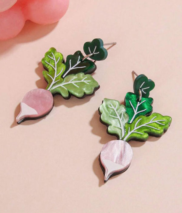 Pink radish acrylic earring