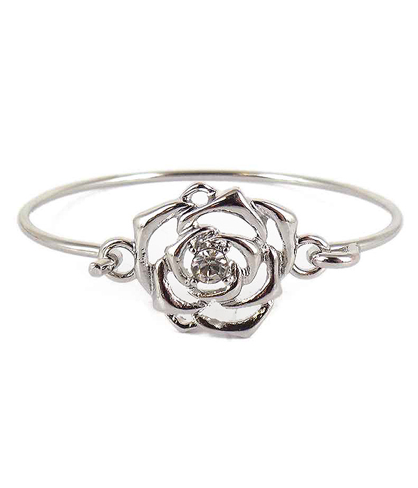 CRYSTAL CENTER METAL ROSE WIRE BANGLE BRACELET