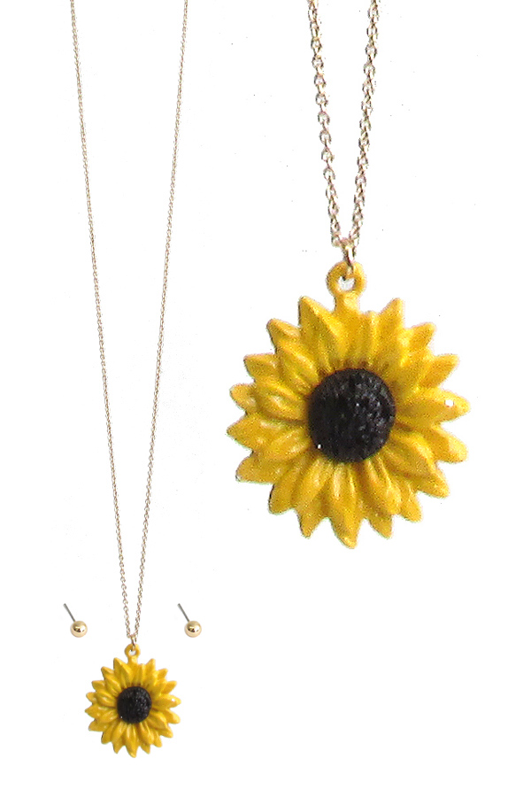 GARDEN THEME PENDANT NECKLACE SET - SUNFLOWER