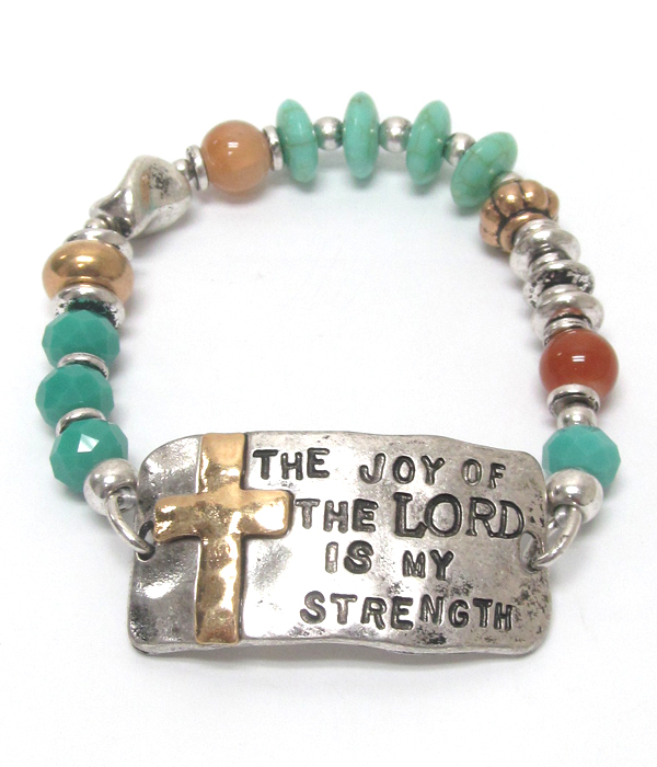 Bible message multi beads and stones stretch bracelet - the joy of the lord is my strength