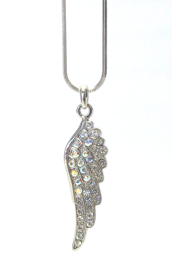 Made in korea whitegold plating crystal angel wing pendant necklace