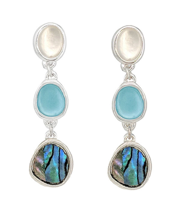 Sealife theme seaglass and abalone triple drop earring