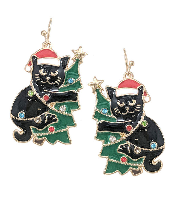 Christmas theme epoxy earring - cat