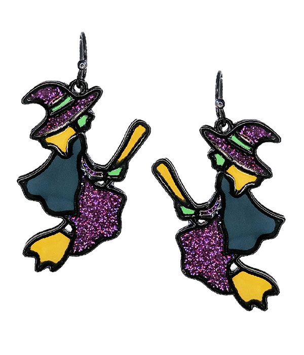 Halloween theme epoxy earring - witch
