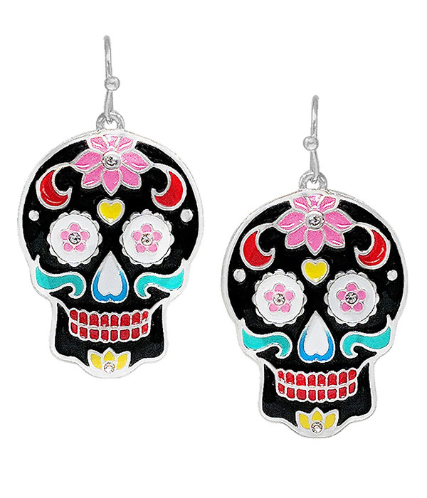 Epoxy sugar skull earring