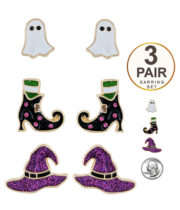 Halloween theme epoxy  3 pair earring set - ghost