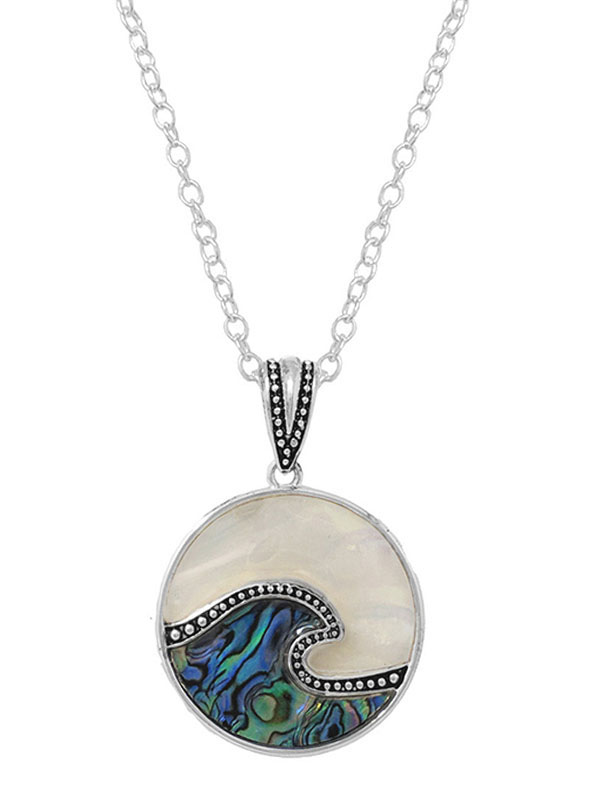 Sealife theme abalone wave pendant necklace