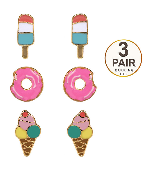 Epoxy 3 pair earring set - ice cream donut