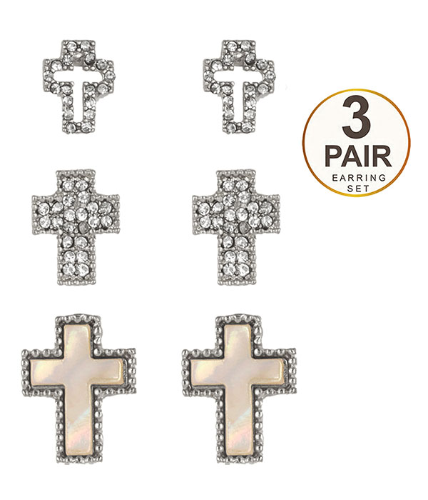 Epoxy 3 pair earring set - cross