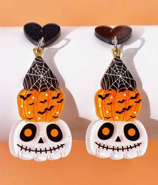 Halloween theme acrylic earring - ghost pumpkin spider web