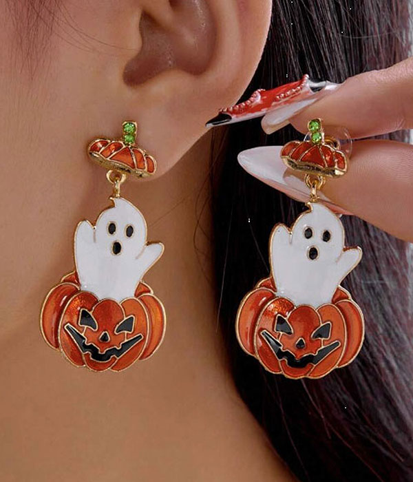 Halloween theme epoxy earring - ghost pumpkin