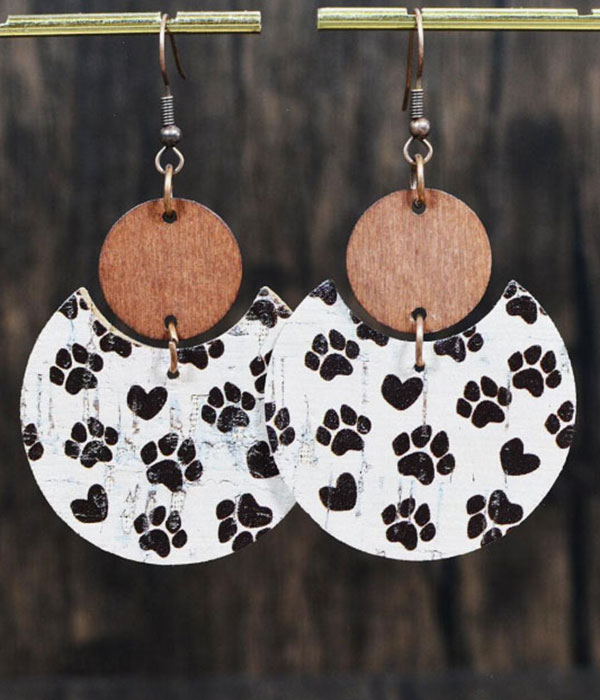 Pet lovers theme paw print wood earring