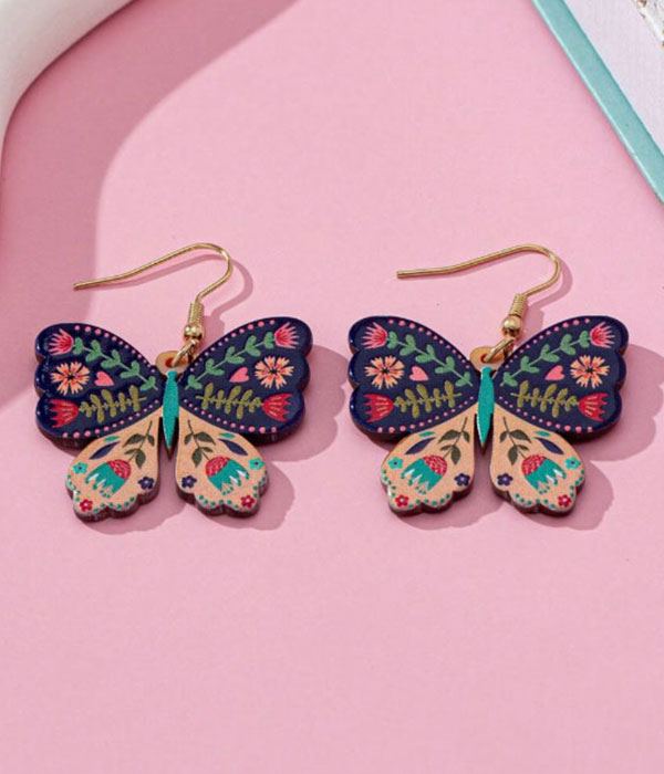 Garden theme flower print acrylic butterfly earring