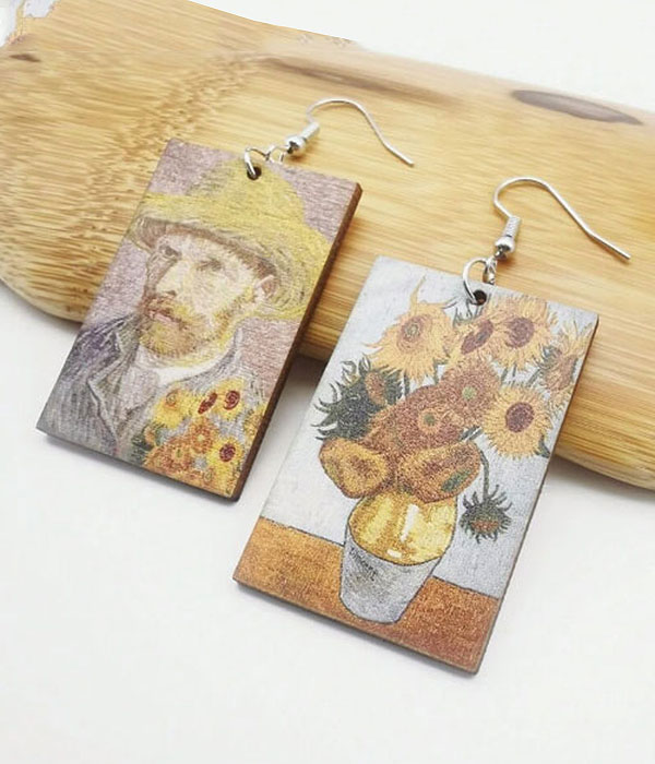 Vintage painting wood earring