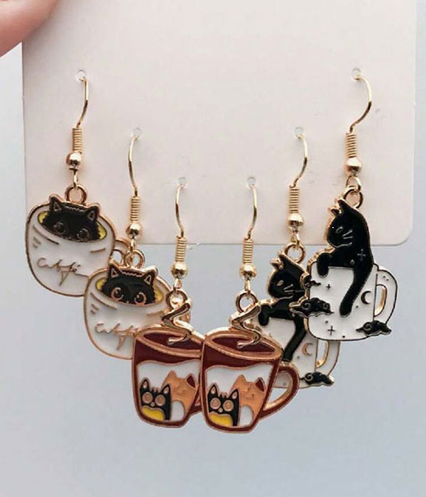 Cat in a cup 3 pair epoxy earring set