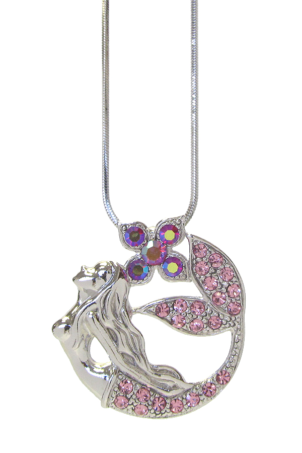 Made in korea whitegold plating crystal mermaid pendant necklace