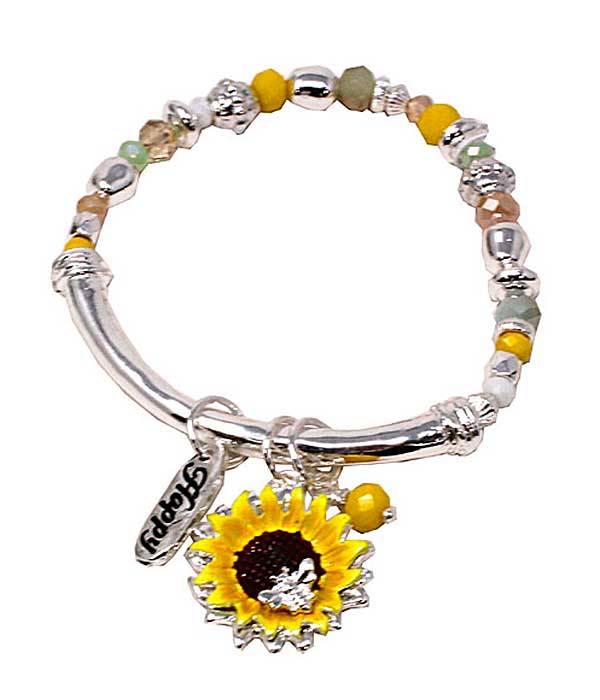 Sunflower charm stretch bracelet