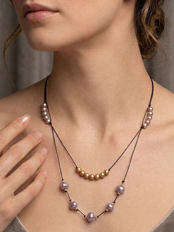 Genuine fresh water pearl double layer statement cord necklace