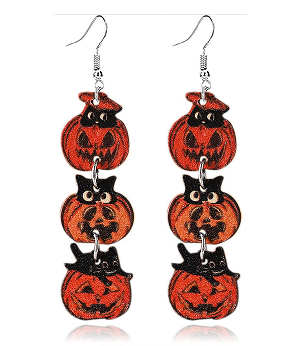 Halloween theme wood earring - bat pumpkin ghost