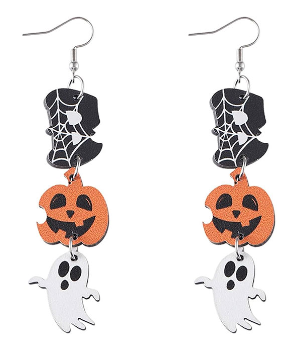 Halloween theme wood earring - ghost