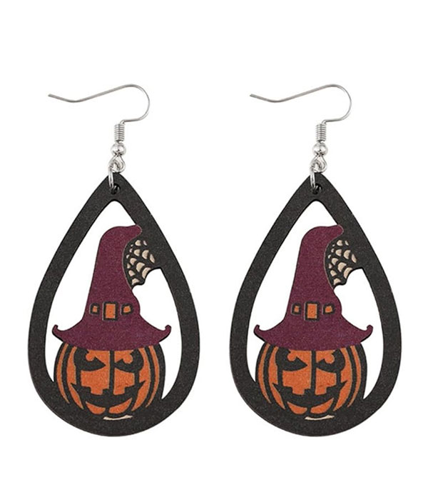 Halloween theme wood earring - bat pumpkin ghost