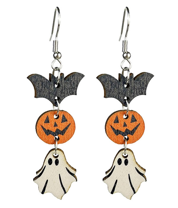 Halloween theme wood earring - pumpkin