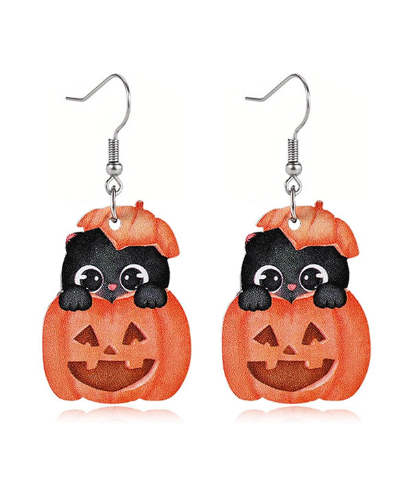 Halloween theme wood earring - pumpkin