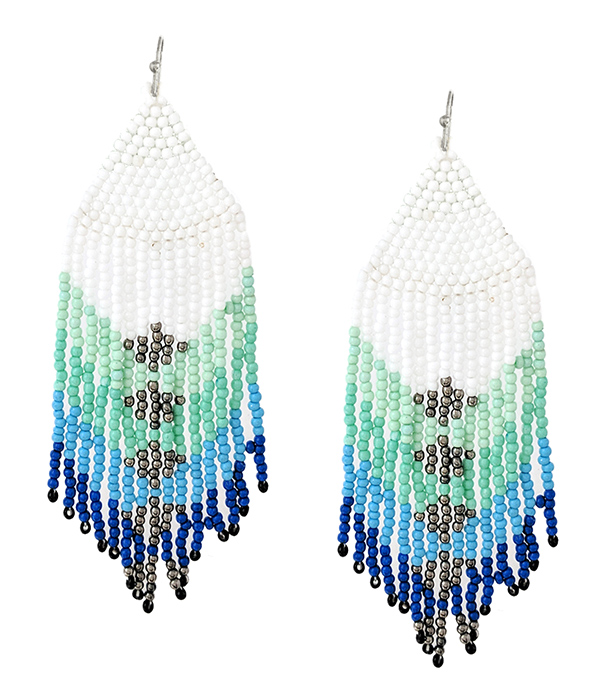 Handmade multi seedbead tassel drop earring