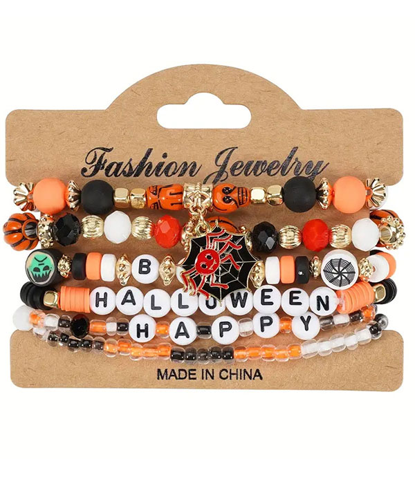 Halloween theme multi layer stretch bracelet set - spider
