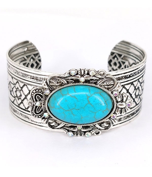 Western theme turquoise metal bangle bracelet