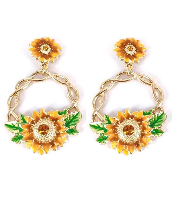 Sunflower hoop earring