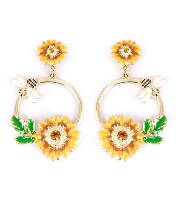 Sunflower hoop earring