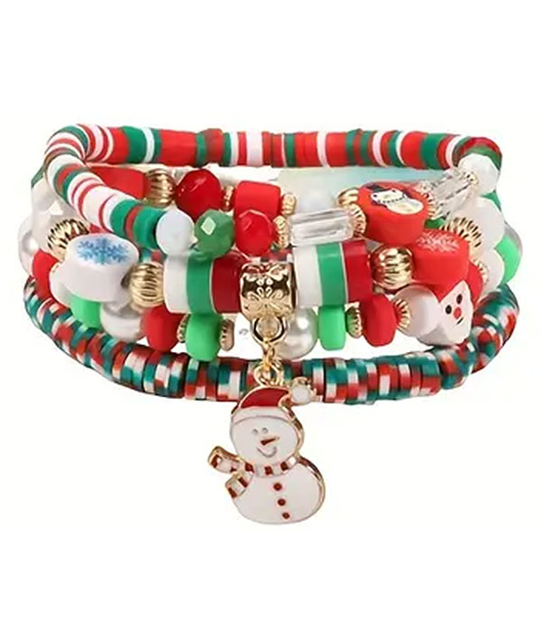 Christmas theme 4 stretch bracelet set - snowman