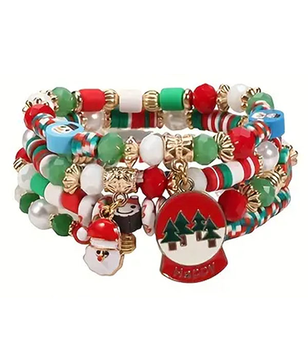 Christmas theme 4 stretch bracelet set - santa