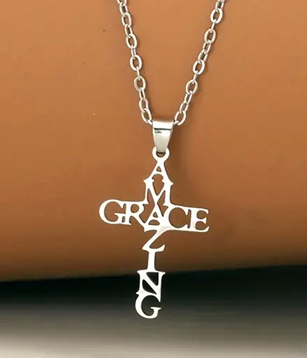 Religious inspiration cross necklace - amazing grace