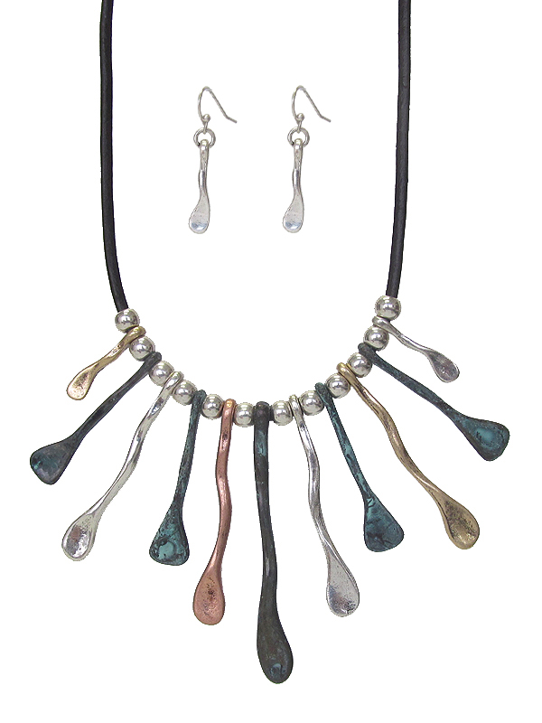 Multi metal bar tribal style necklace set