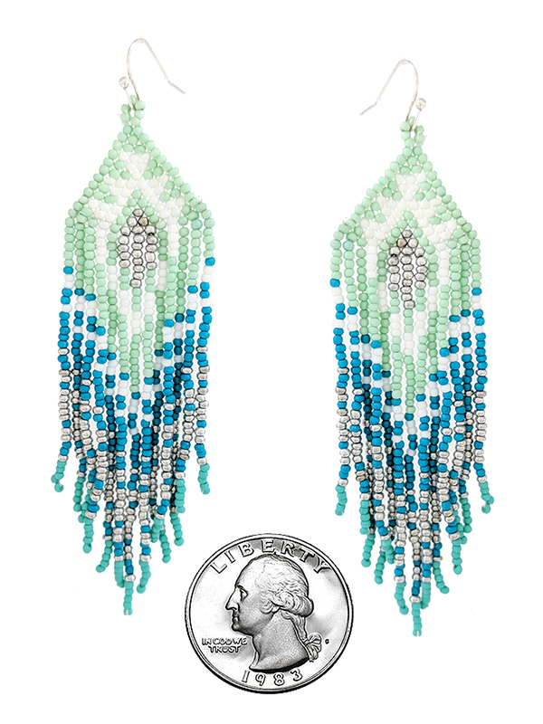 Handmade multi seedbead tassel drop earring