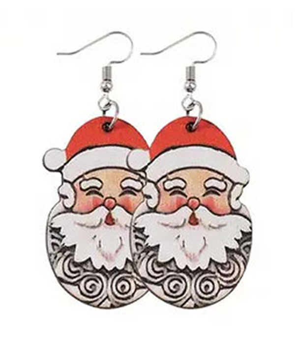 Christmas theme wood earring - santa